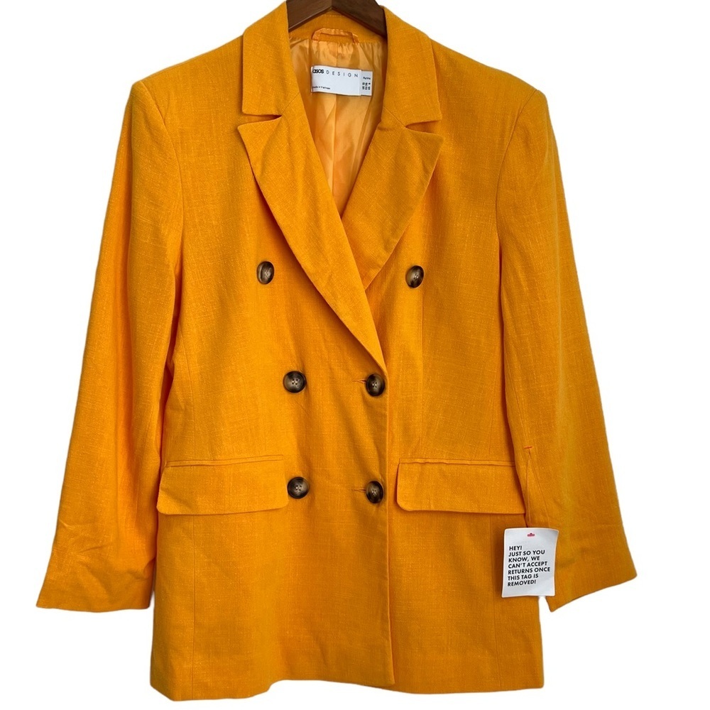 ASOS Design Double Breasted Linen Blend Blazer Jacket Size 6P